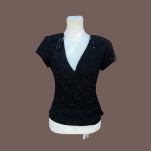 Cachet Glitter Wrap Top | Black | Size 6 | Vintage 80s